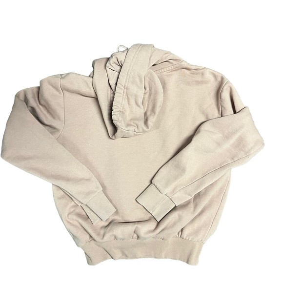 H&M Womens Hoodie Sweatshirt Size XS Embroidered Heart Pink Tan - Picture 2 of 5